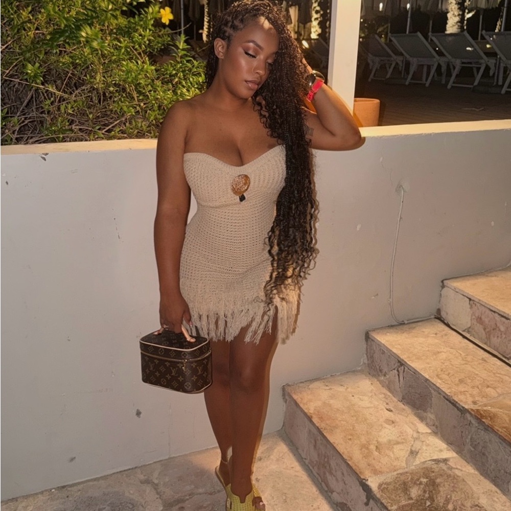 Elegant Beige Fringe Dress - Picture 2 of 3